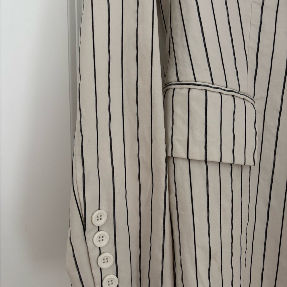 White Pinstripe Blazer Jacket with Notch Lapel - Picture 5 of 8